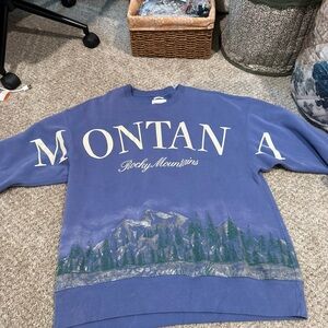 Abercrombie Montana Rocky Mountains Blue Graphic Crewneck Sweater